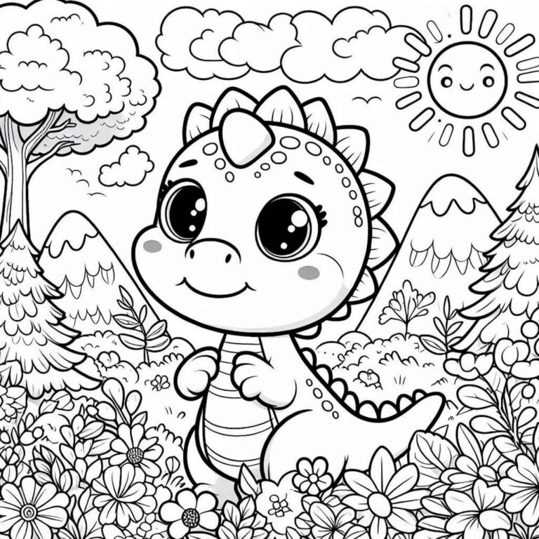 Dibujo De Bonito Dinosaurio Para Colorear