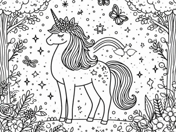 Hermoso unicornio para colorear
