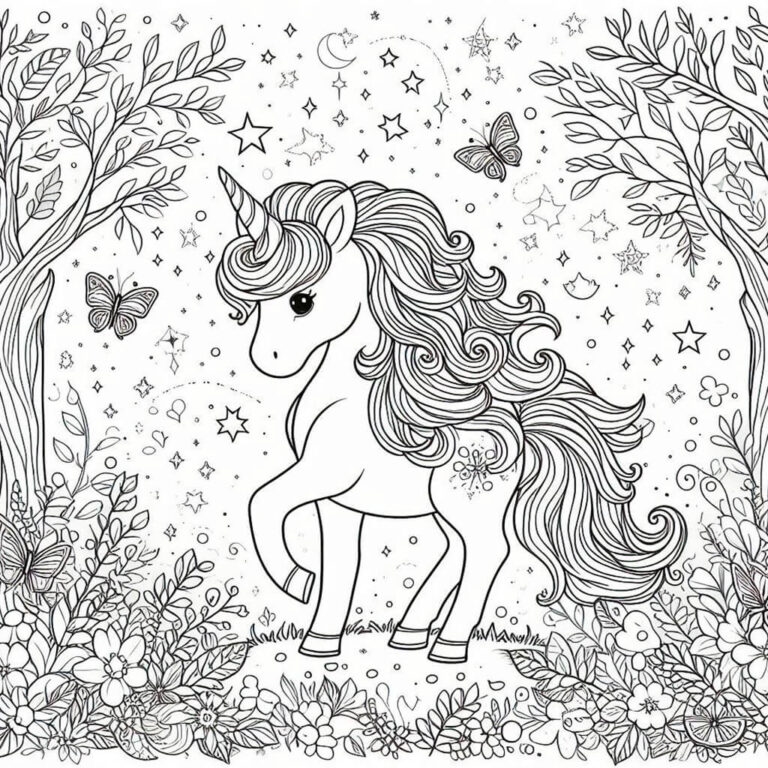 Hermoso unicornio para colorear